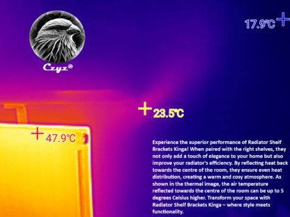 Experience the superior performance of Radiator Shelf Brackets Kinga! When paired with the right shelves, they not only add a touch of elegance to your home but also improve your radiator's efficiency. By reflecting heat back towards the center of the room, they ensure even heat distribution, creating a warm and cozy atmosphere. As shown in the thermal image, the air temperature reflected towards the center of the room can be up to 5 degrees Celsius higher. Transform your space with Radiator Shelf Brackets Kinga – where style meets functionality